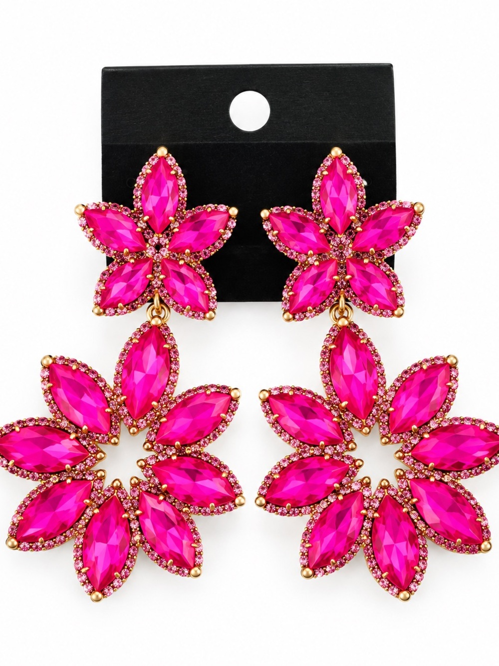 Hot Pink Floral Statement Drop Earrings - Women Jewelry